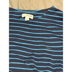 Lacoste‎ Shirt Mens Size XL Blue Striped Long Sleeve Slim Fit Cotton Crewneck